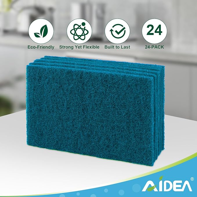 AIDEA Non-Scratch Scouring Pads, Dish Scrubber Pads for Household and Kitchen, Multipurpose Scour Pads for Cleaning, 24 Pack, 5.5in*3.5in - Image 6