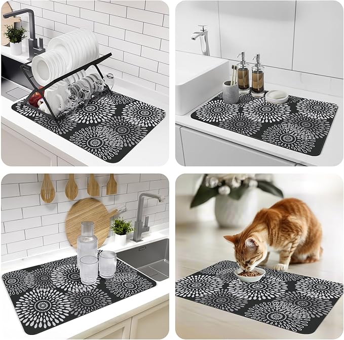 LuxStep Dish Drying Mat Super Absorbent Kitchen Counter Mat Rubber Backing Draining Mat Easy to Clean Kitchen Accessories Dish Rack Pad for Dishes, Utensils, Countertops, Sinks 16" x 24" Black - Image 7
