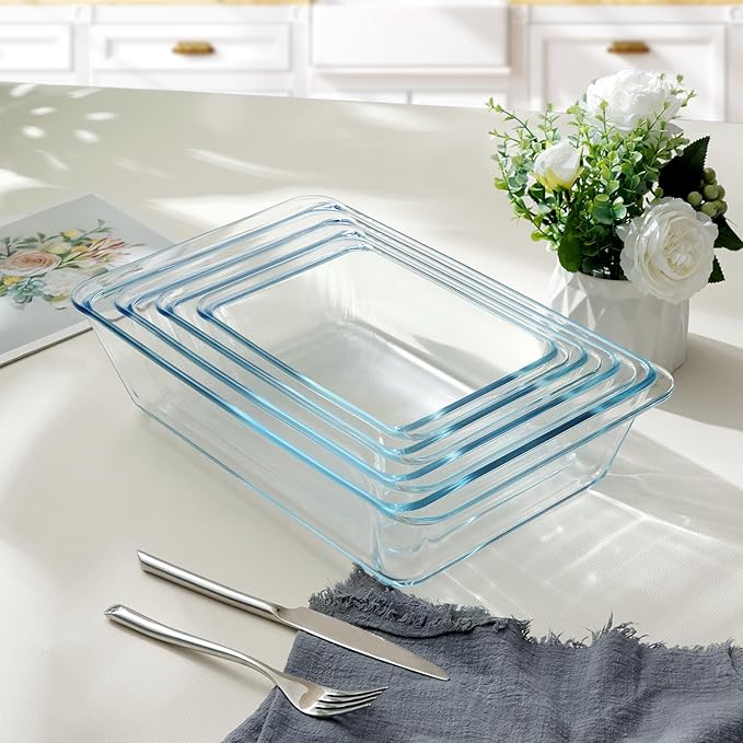 NUTRIUPS 3.7QT Rectangular Deep Glass Baking Dish, Glass Baking Pan for Oven, Clear Bakeware Deep Casserole Dish(3.7QT)
