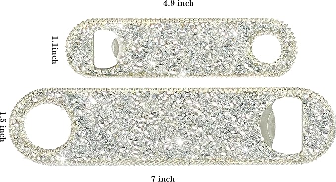 Silver Beer Bottle Opener Diamond Bling Beer Bottle Opener - Sparkling Crystal Opener for Women, for Home, Party, Wedding,Bar- 2Pcs, Handmade for Her and Bartenders