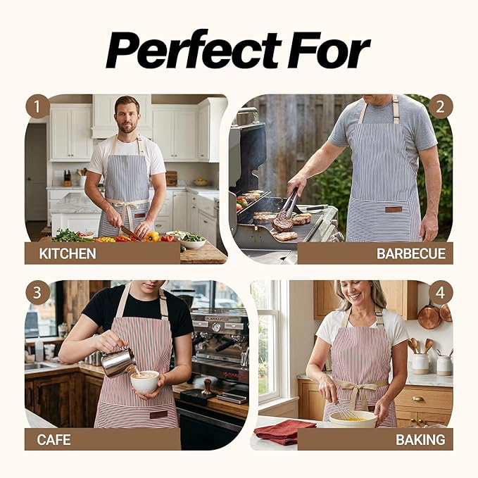 2Pack Adjustable Kitchen Apron for Women Men with 2 Pockets,Cotton-Polyester Blend Bib Aprons for Cooking,Baking - Image 7