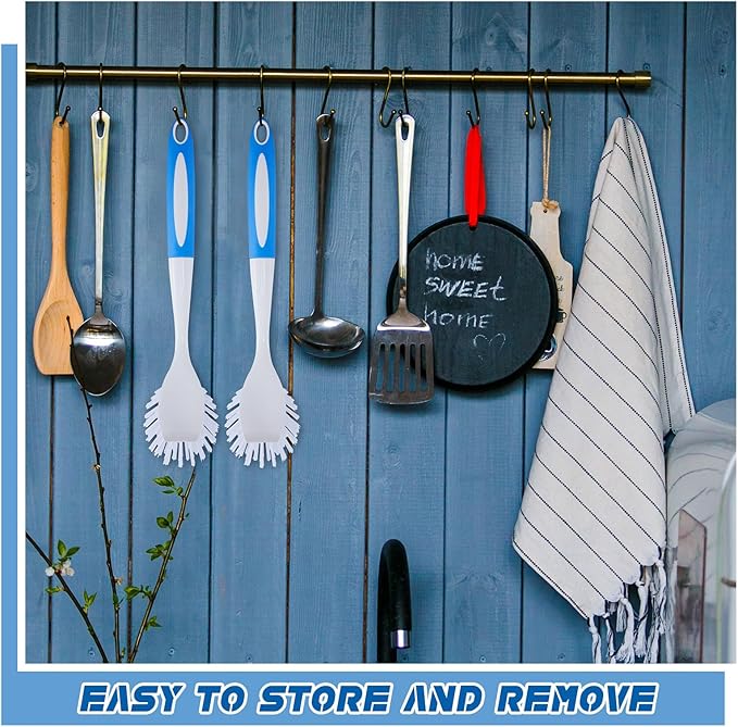 Hsei 6 Pcs Blue Kitchen Scrub Dish Brush Bulk with 11 Inch Handle Cleaning Dish Scrubber with Stiff Bristles Washing Scrub Brushes for Housekeeping for Pots and Pans, Kitchen Sink - Image 6