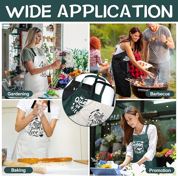 Jeyiour 3 Pack Funny Cooking Aprons Women Oil-proof Kitchen Aprons with Pockets for Home Chef BBQ Mother Day Birthday Gifts(Black, Green, White)