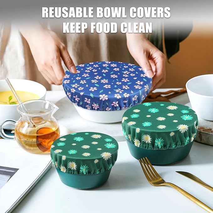 wegreeco Elastic Reusable Bowl Covers for Bread Proofing, Fabric Cloth Sourdough Bowl Covers for Proofing - Set of 6, Chrysanthemum