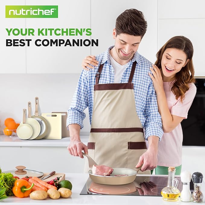 NutriChef 75-Piece Non-Stick Pots and Pans Set, Complete Ceramic Cookware Set with Bakeware, Utensils, Knife Set, & Accessories, Stain-Resistant, Food-Grade Safe, Cream/Brown - Image 7