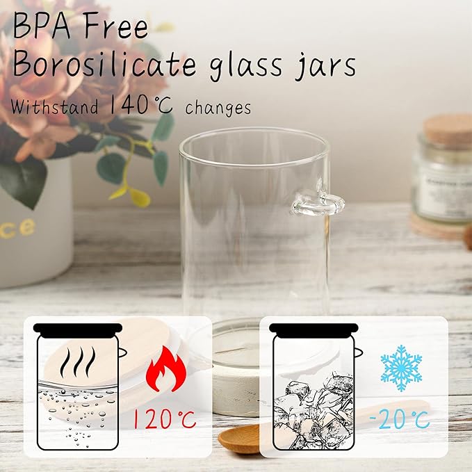 Glass Sugar Container with Spoon - 2 Pack 15oz Glass Jars with Bamboo Lid and Spoon, Bamboo Lid Storage Jar Canister for Coffee Beans, Spice, Brown Sugar, Tea, Flour, Nuts, Candy, Salts and More - Image 7