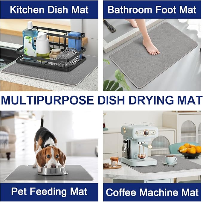 Large Dish Drying Mat 2 Pack, 23.8" x 17.3" Microfiber Ultra Absorbent Quick-Dry Dish Drying Mats for Kitchen Counter, Dish Rack Mat & Drying Pad for Countertops & Sinks, Machine Washable, Gray - Image 6