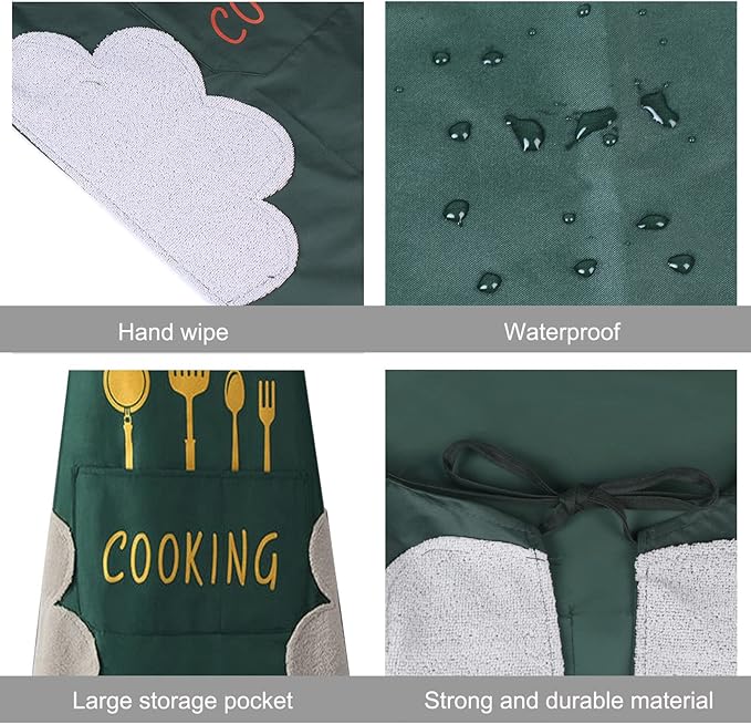 DILLMAN Women Kitchen Apron with Hand Wipe Pockets,Big Pocket,Hand-wiping, Waterproof for Cooking Baking