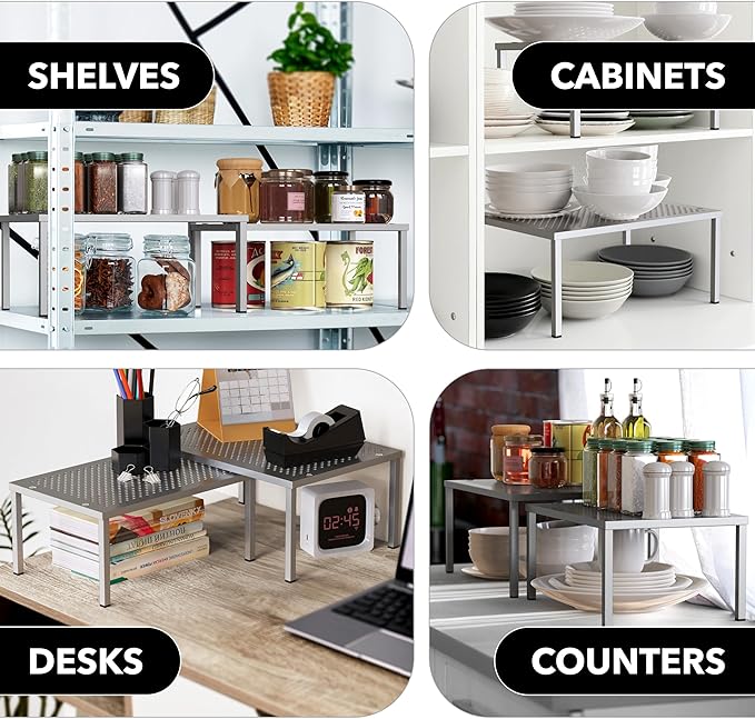 Simple Houseware Expandable Stackable Cabinet and Counter Shelf Organizer with Steel Surface, 9" D x 12.75" W x 5.9" H, Silver - Image 7