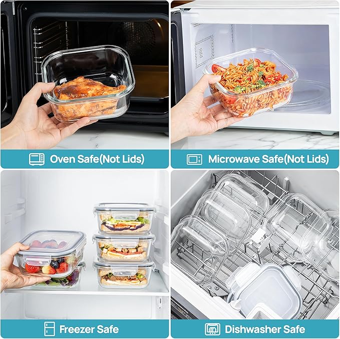 Vtopmart 5Pack 27oz Glass Storage Containers with Lids, Glass Meal Prep Food Container Sets, Sandwich Containers with Snap Airtight Lids for Microwave, Oven, Freezer and Dishwasher, Grey - Image 7