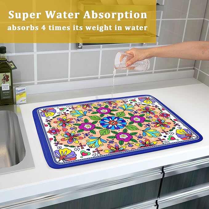 Mexican Talavera Dish Drying Mat Navy Blue Large Microfiber Dish Drain Pad for Kitchen Decor 18 x 24 In - Image 7