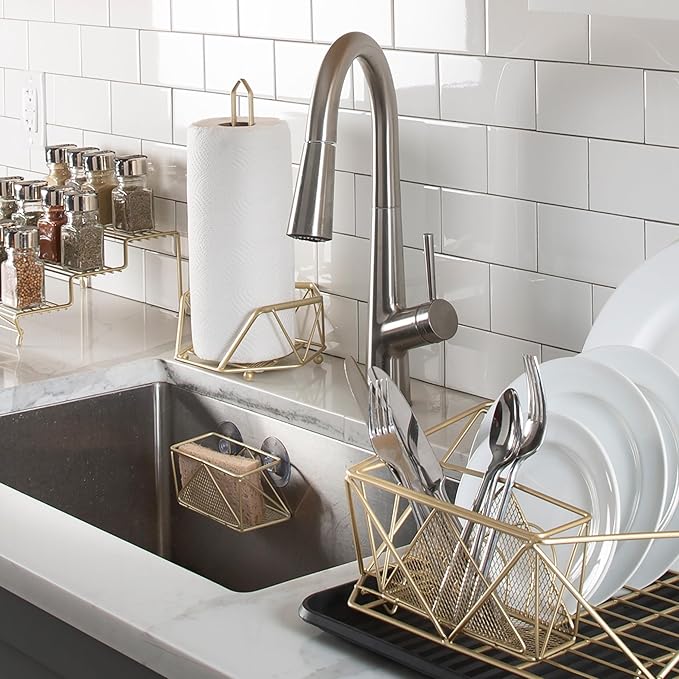Kitchen Details Geode Paper Towel Holder | Countertop | Free Standing | Holds 1 Large Roll | Rust Resistant | Decorative | Satin Gold