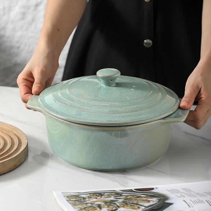 HVH Ceramic Casserole Dish with Lid Oven Safe, 2 Quart Round Casseroles Dish Set, 9 Inches Round Baking Dish with Lid Oven Safe, Deep Casserole Dishes for Oven with Lids for Dinner Party (Turquoise) - Image 7