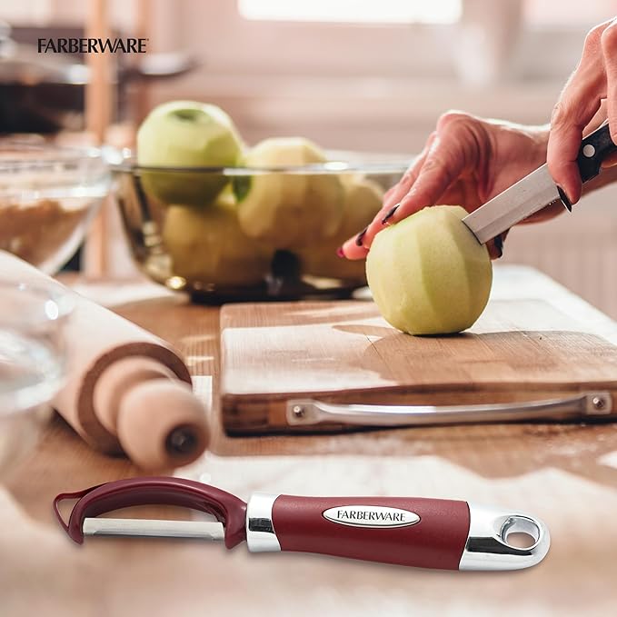 Farberware Pro2 Euro Vegetable Peeler with Ergonomic Handle, Razor-Sharp Stainless Steel Swivel Blade, Dishwasher Safe - Red, Peelers for Kitchen Use on Potatoes, Fruits, and More - Image 6