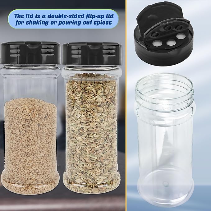 30 Pcs 6 oz Plastic Spice Jars with Shaker Lids Clear Spice Bottles with Black Cap Empty Seasoning Containers for Kitchen Storing Seasoning Powders