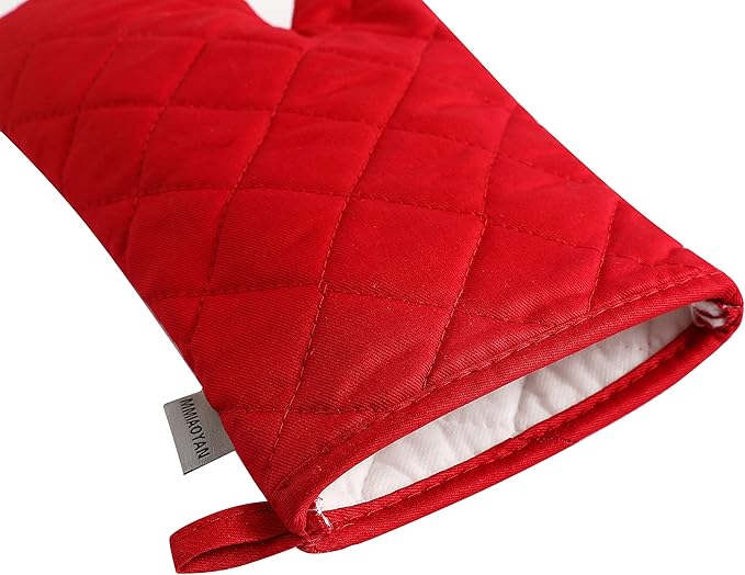 Oven Mitts and Pot Holders 4 pcs Set,High Heat Resistant 500 Degree Extra Thicken Long Kitchen Cotton Oven Glove for Cooking (12 Inch,Red) - Image 6