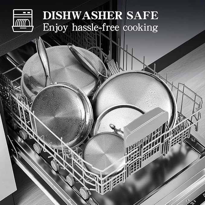 EWFEN Stainless Steel Cookware Set, 3 Ply 17 Piece Stainless Steel Pot and Pan Set, Oven Dishwasher Safe | Induction Compatible Frying Pans, Saucepans, Saute Pan & Stock Pot, PFOA, PTFE & PFOS Free - Image 9