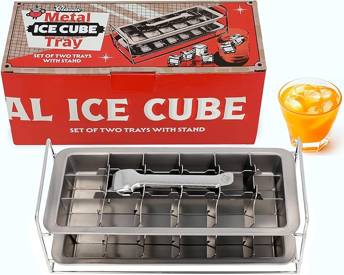 Stainless Steel Double Ice Cube Trays with lever and Stand (11", 36 cubes), Classic Metal Ice Cube Trays for Freezer, Non Toxic, Plastic Free, Dishwasher safe - Image 5