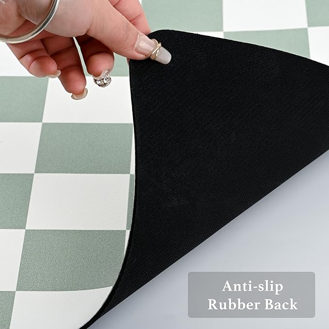 Ohocut Checkered Dish Drying Mat for Kitchen Counter, Coffee Bar Station Accessories, Retro Cute Aesthetic Modern Absorbent Drainer Mat Kitchen Drying Mat Easy Clean, Sage 12" x 19" - Image 7