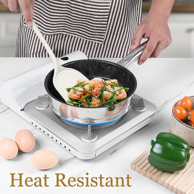 LIANYU 8Pcs Kitchen Cooking Utensils Set, Silicone Utensil Sets, Heat Resistant Kitchen Gadgets Essentials for Nonstick Cookware with Spatula, Spoon, Tuner, Ladle, Dishwasher Safe, White - Image 8