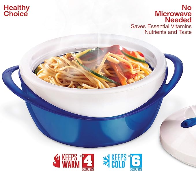 Pinnacle Large Insulated Casserole Dish with Lid 3.6 qt. Elegant Hot Pot Food Warmer/Cooler -Thermal Soup/Salad Serving Bowl Stainless Steel Hot Food Container–Best Gift Set for Moms –Holidays Blue