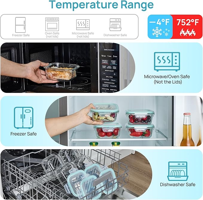 Vtopmart 5Pack 17.5oz Glass Storage Containers with Lids, Glass Meal Prep Food Container Sets with Snap Airtight Lids for Microwave, Oven, Freezer and Dishwasher, Green - Image 7