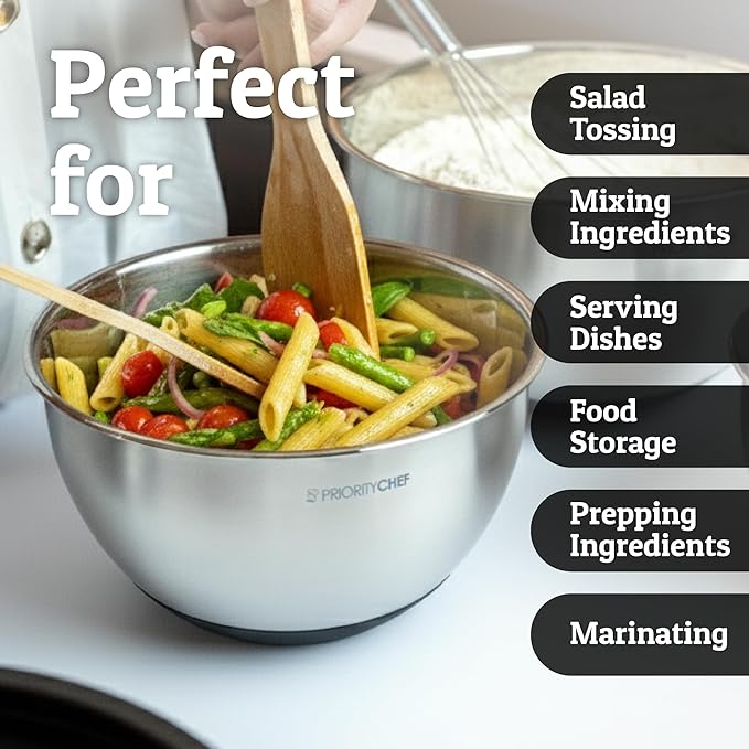 Priority Chef Stainless Steel Mixing Bowls with Lids Set, Metal Nesting Bowls with Airtight Lids, Graters, Non-Slip Base & Measurement Marks, Includes Utensil Set for Prep, Baking & Storage, Black - Image 9