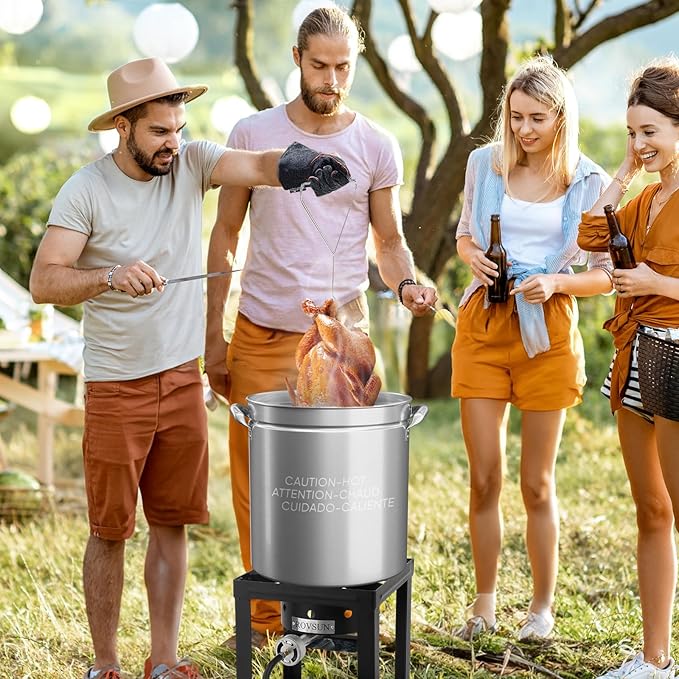 ROVSUN 36QT Stainless Steel Seafood Boil Pot with Strainer Basket, Lid & Hook, Versatile Stock Pot for Crab, Lobster, Shrimp Boiling, Heavy-Duty Turkey Fryer for Outdoor Cooking & Gatherings - Image 7