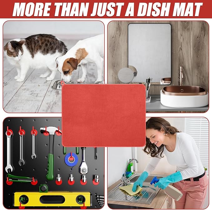 Hushee 2 Pack Extra Large Dish Drying Mat Microfiber Absorbent Dish Drying Pad Large Size Dishes Drainer Mats for Countertop, Sink, Refrigerator or Dryer (30 x 24 Inch,Red) - Image 6
