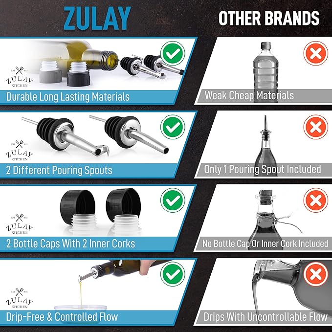 Zulay Kitchen (2 pack 17oz Olive Oil Dispenser Bottle For Kitchen - With 2 Spouts, 2 Removable Corks, 2 Caps, & 1 Funnel - Oil Bottle For Kitchen & Storing Liquids - Image 7