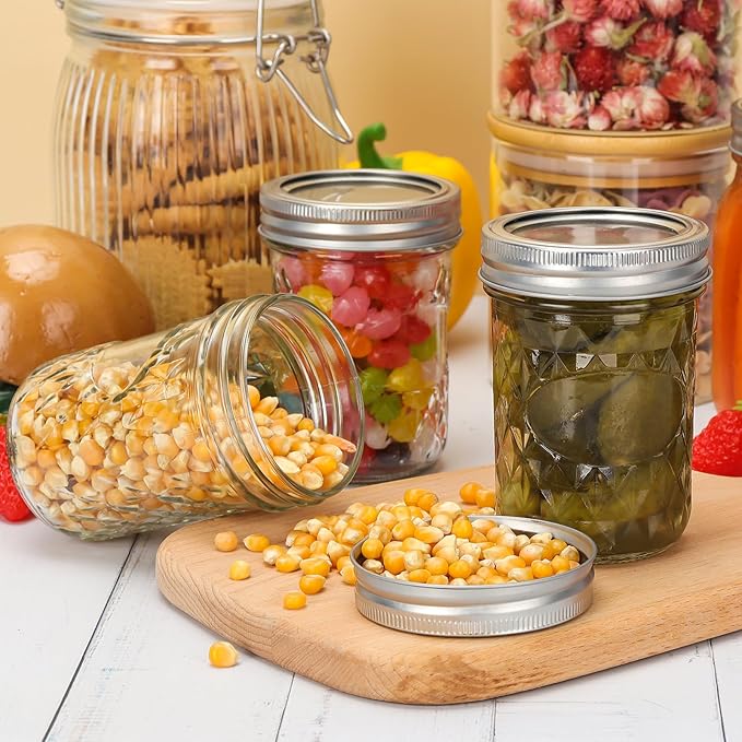 Eathtek 8 oz Mason Jars 20 Pack, 240ml Mini Canning Jars with Regular Lids for Jelly Herbs Spice Honey Storage, Small Glass Jars Candle jars, Extra Lids Tags Label Included