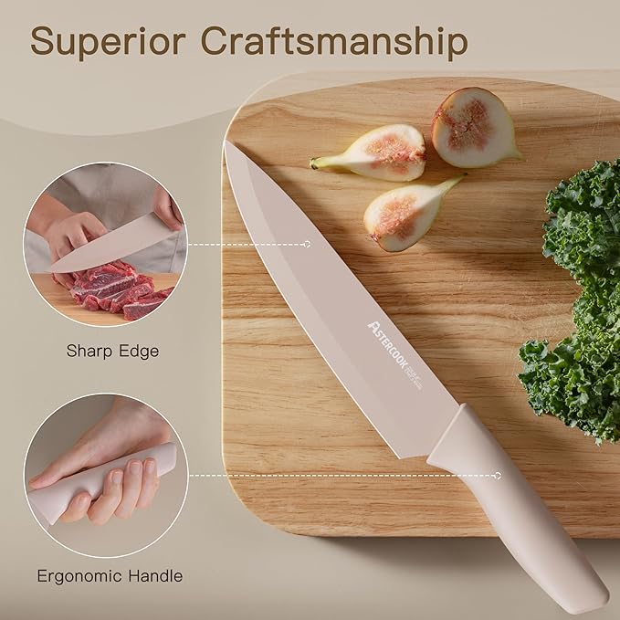 Astercook Knife Set, 13 Pieces Kitchen Knives Set with Healthy Anti-Rust Coating, Dishwasher Safe, Stainless Steel Chef Knife Sets with 6 Blade Guards, Perfect Mothers Day Gifts for Kitchen - Image 9