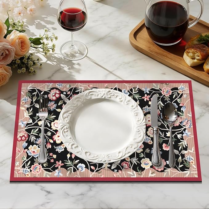 LOKHOM Floral Dish Drying Mat, 12"x20" Super Absorbent Non-slip Bordered Coffee Mat with Oil Painting Black Floral, Cuttable Hide Stain Drying Mat for Kitchen Counter Coffee Maker Espresso Machine - Image 10