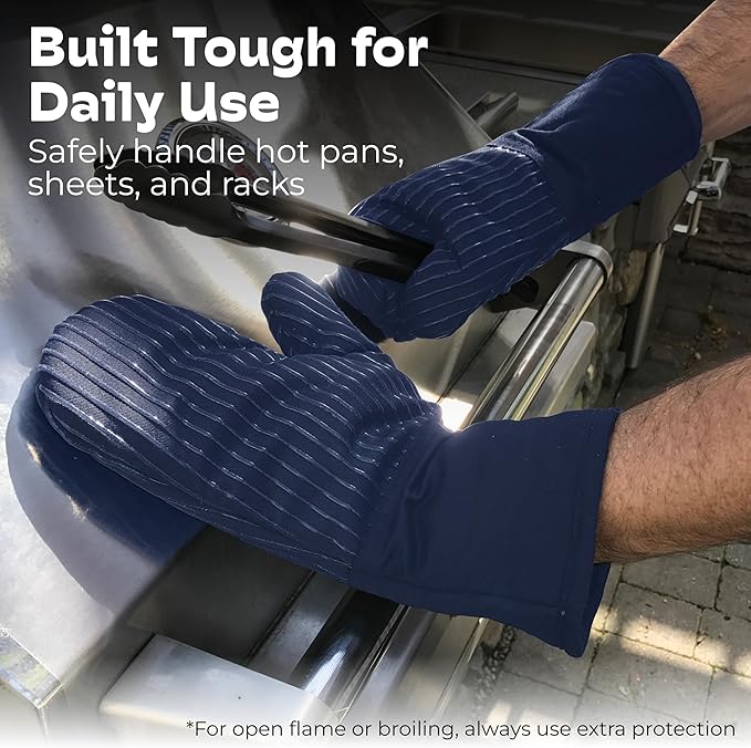 Silicone Oven Mitts - Dark Royal Blue Set of 2-12.5" - Heat Resistant to 536 F / 280 C Kitchen Gloves - Professional Grade Protection Hot Cooking Baking