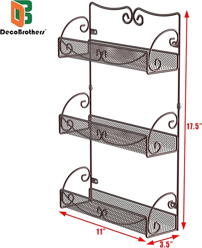 Deco Brothers 3 Tier Wall Mounted Hanging Spice Rack, Bronze - Image 7