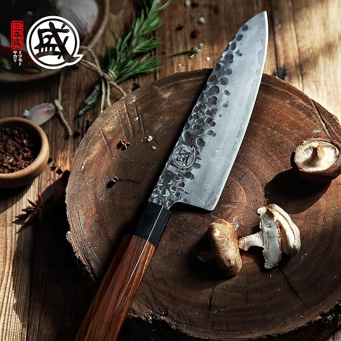 MITSUMOTO SAKARI Japanese Chef's Knife Set 4 Pcs, Professional Hand Forged Kitchen Chef Knife Set, High Carbon Ultra Sharp Cooking Chefs Knife Set (Rosewood Handle & Sandalwood Box) - Image 9