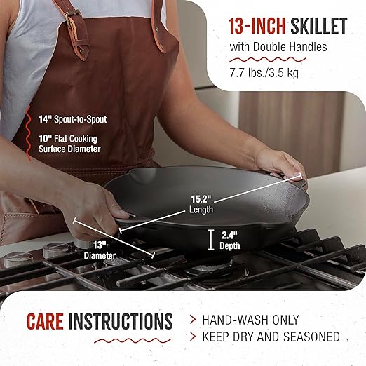 Victoria 13-Inch Cast Iron Skillet, Pre-Seasoned Cast Iron Frying Pan with Long Handle, Made in Colombia - Image 6
