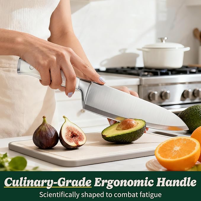 Knife Set, 15 Piece Premium Chef High Carbon Stainless Steel Kitchen Knife Block Set, Razor-sharp, Ergonomic Forged Triple Rivet Handle, Professional Knife Set for Kitchen, Dishwasher Safe(White) - Image 8