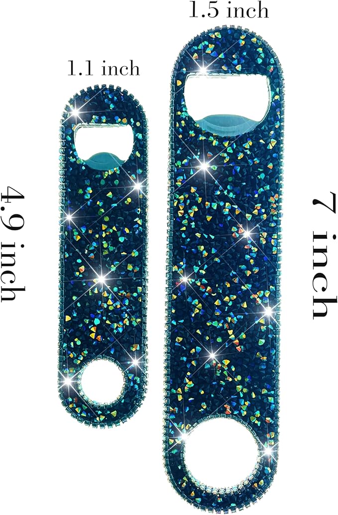 Bling Diamond Beer Opener Set - 2 Pcs Black Crystal Bottle Opener with Glitter Sparkle for Bartenders, Home, Party, Bar & Wedding - Handcrafted for Both Women & Men