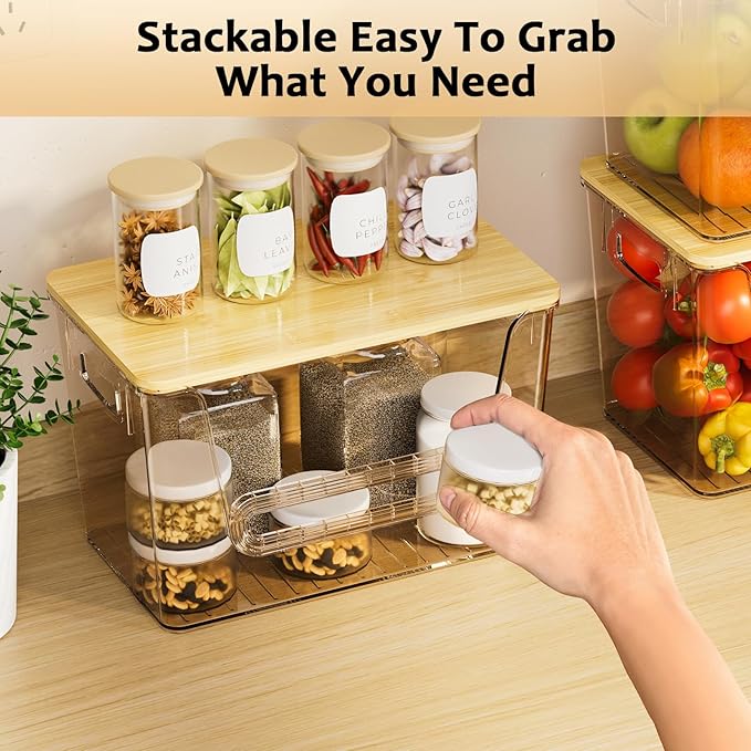 Delamu 2 Set Pantry Organizers and Storage,Trash Bag Dispenser with Bamboo Top,Stackable Trash Bag Dispenser Under Sink Organizer for 4-30 GalBags,Onion,Potato,Fruits,Amber(11-7/32"L*7" W*7-1/8"H) - Image 8