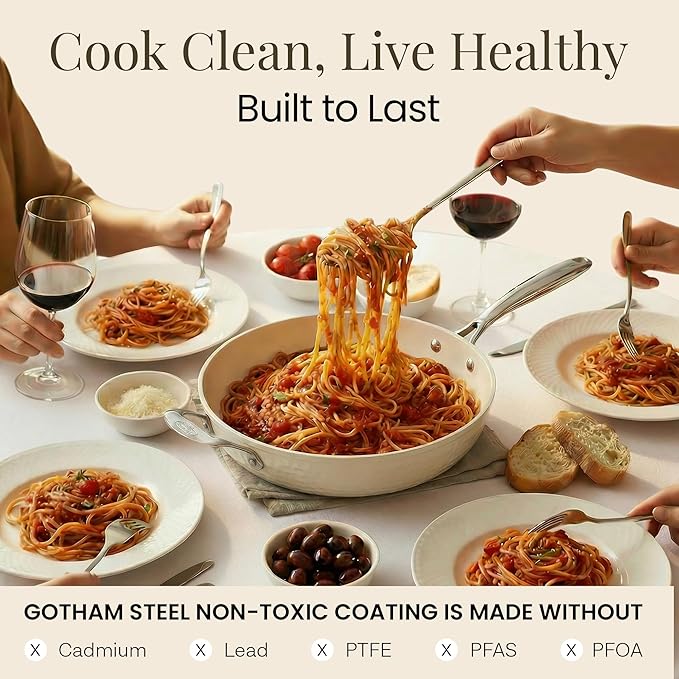 GOTHAM STEEL HAMMERED 14 Inch Non Stick Frying Pans with Lid, Extra Large Frying Pans Nonstick Cooks Family Sized Meals, Non Toxic PFOA Free, Induction Ready, Oven and Dishwasher Safe