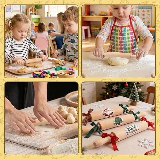 BILLIOTEAM 12 Pack 8 Inch Mini Wood Rolling Pin,Small Wooden Rollers for Art and Crafting,Baking,Cookie Dough,Cooking,Clay,Play Doh - Image 7