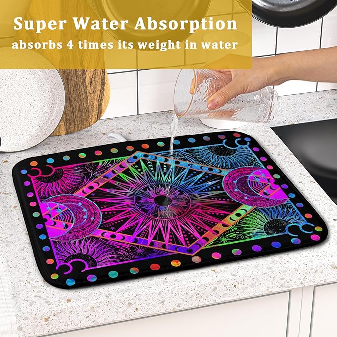 Purple Absorbent Dish Drying Mat Sun and Moon Microfiber Drying Pad for Kitchen Counter Decor Small - Image 7