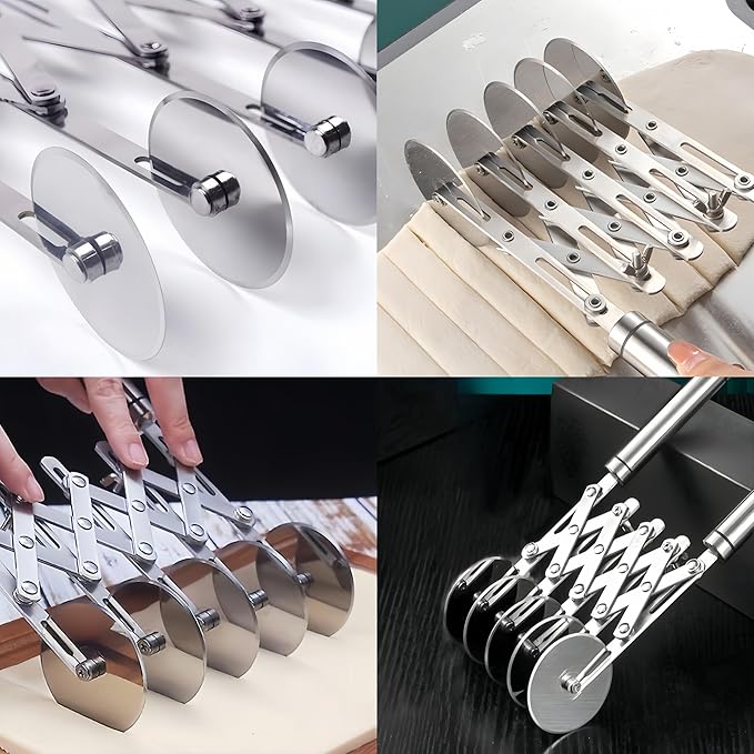 5-Wheel Professional Pastry Cutter - Stainless Steel Pizza & Dough Tool, Multi-Use Kitchen Utensil for Baking, Lattice Cutting, Cookie Dividing - Heavy Duty Pastry Wheel with Ergonomic Handle - Image 7