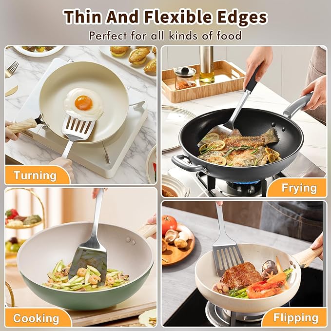 Stainless Steel Spatula, Metal Spatula Solid Turner, Heavy Duty Sturdy Spatulas for Kitchen Use, High Heat Resistant Cooking Utensils for Fish Eggs Pancakes, Dishwasher Safe, Easy to Clean, Silver - Image 7
