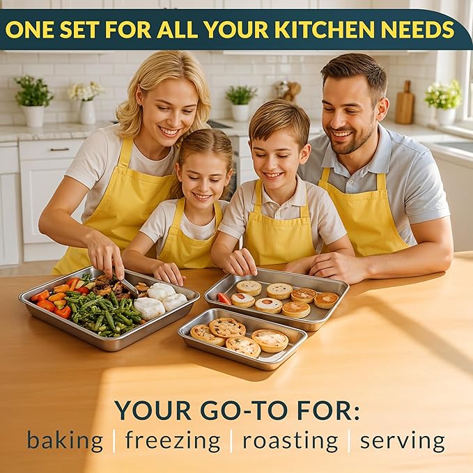 Baker’s Signature Stainless Steel Cookie Sheet Pan, Stainless Steel Baking Sheet Set of 3, Mirror Finish, Non-Stick, Rust Resistant, BPA Free, Dishwasher Safe, 9/12/16 Inch - Image 7
