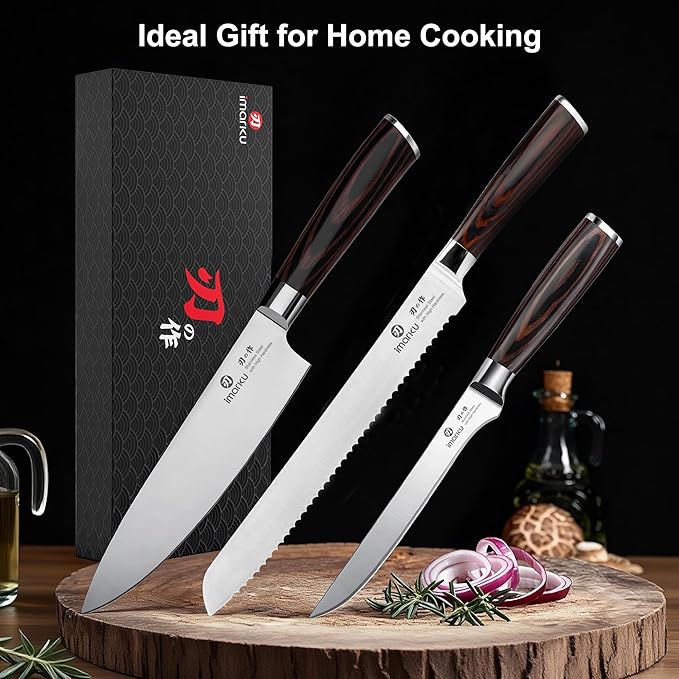 imarku 3 Piece Knife Set, Professional Japanese High Carbon Stainless Steel Chef Knife, Ultra Sharp Kitchen Knives Set with Ergonomic Pakkawood Handle, Ideal Gift for Mom - Image 8