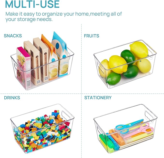 Vtopmart Clear Plastic Storage Bins, 6 PCS Pantry Organizer Bins with Handle for Refrigerator, Fridge, Cabinet, Kitchen, Countertops, Cupboard, Freezer Organization and Storage, Small - Image 7