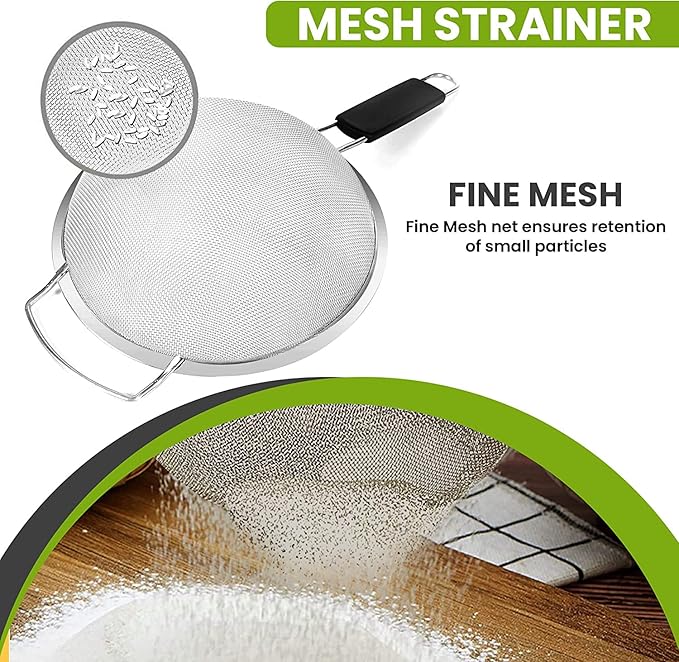 9" Large Fine Mesh Strainer with Thermo Plastic Rubber Handle - Sieve Fine Mesh Stainless Steel - Ideal Kitchen Essential to Strain Pasta, Quinoa and Rice - Image 7