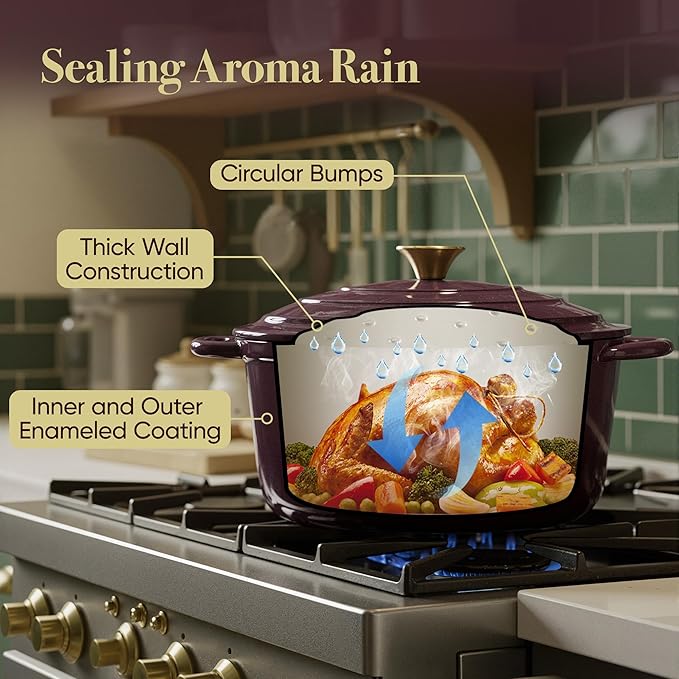 6 Quart Dutch Oven Pot with Lid, Non Stick Enameled Cast Iron Dutch Oven for Bread Baking, Heavy-Duty, Oven Safe Ceramic Cookware Up to 500°F for Baking, Braising, Stews, Roasting, Fig - Image 7